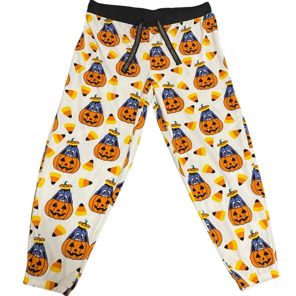 Disney Halloween Lounge Pants Size L White Orange Eeyore Pumpkin Winnie the Pooh